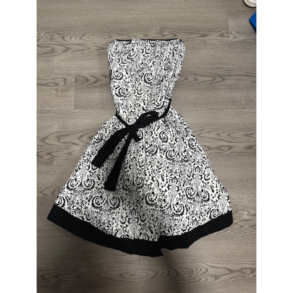 Ruby Rox Strapless Damask Polka Dot Party Dress Black White Tulle Junior 11
